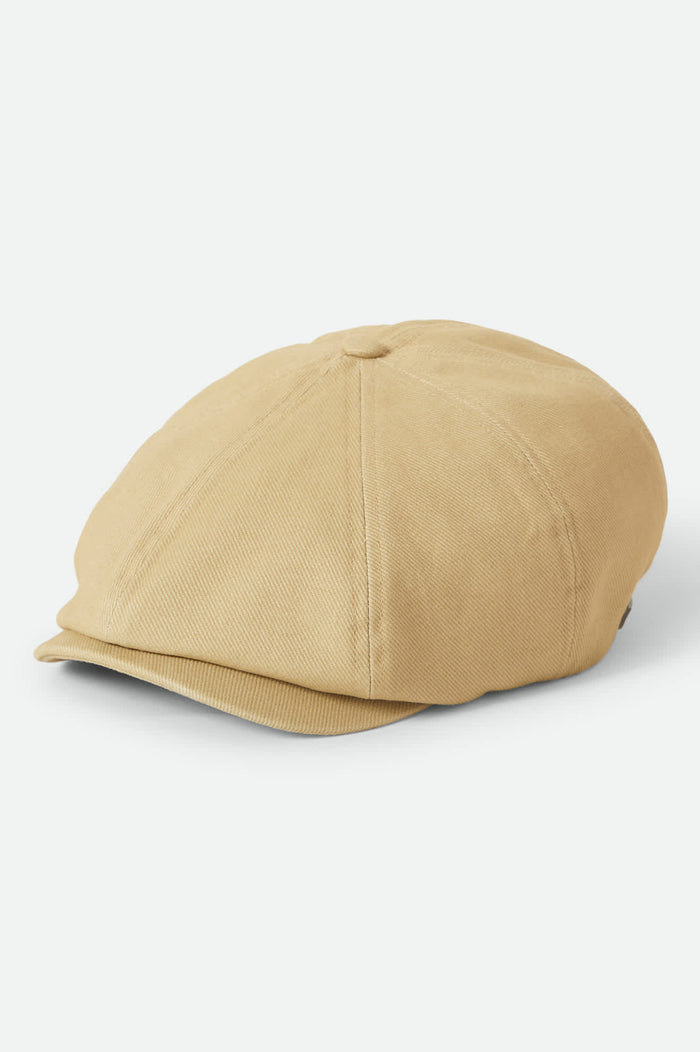 Unisex Brood Lightweight Newsboy Cap in the color Washed Khaki - Front Product Laydown Image