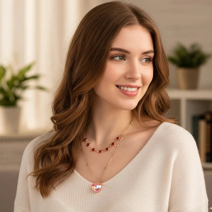 Captivating Love: Layered Heart & Crystal Necklace Set