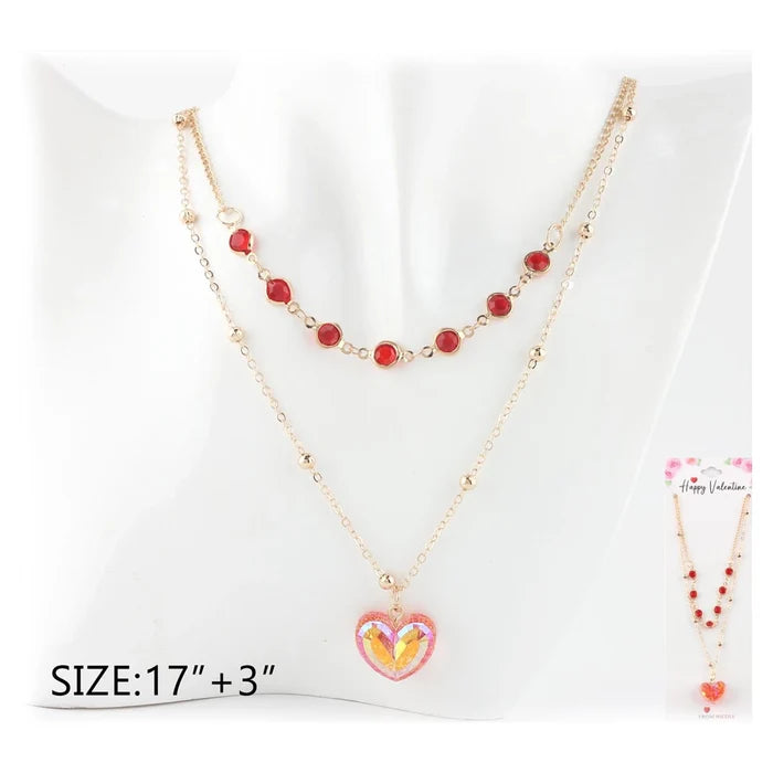 Captivating Love: Layered Heart & Crystal Necklace Set
