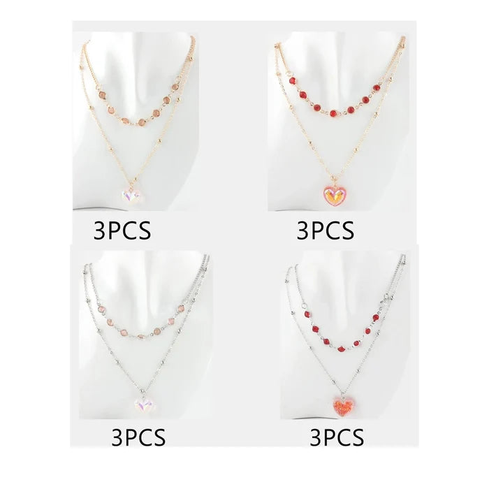 Captivating Love: Layered Heart & Crystal Necklace Set