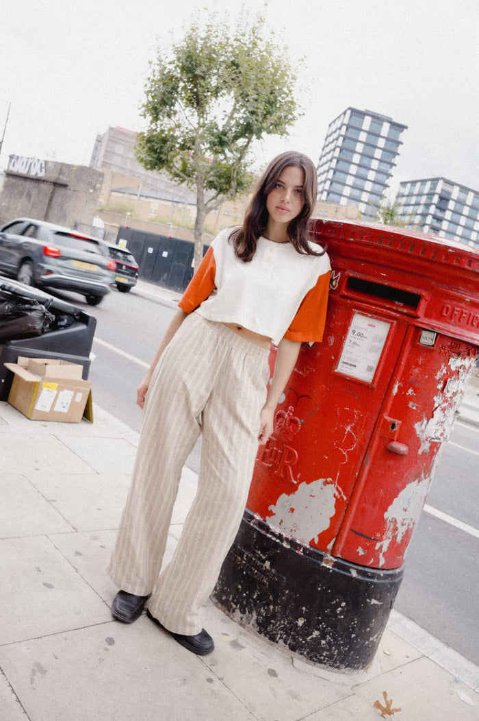 Women's Carefree Organic Garment Dye Cropped Henley in the color Off White/Rust - Women's Lifestyle 2.0