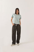 Women's Carefree Organic Garment Dye Perfect T-Shirt in the color Sea Grass - Women's Front Fit Image