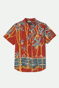 Men's Charter Print S/S Shirt in the color Dark Red Scenic Trip - Front Product View