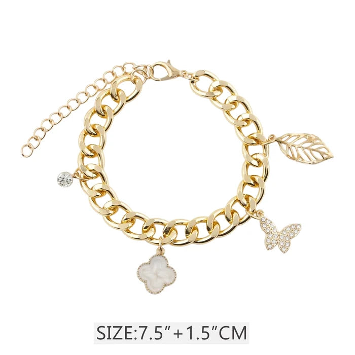 Chunky Curb Chain with Butterfly & Leaf Charms (CB2756)