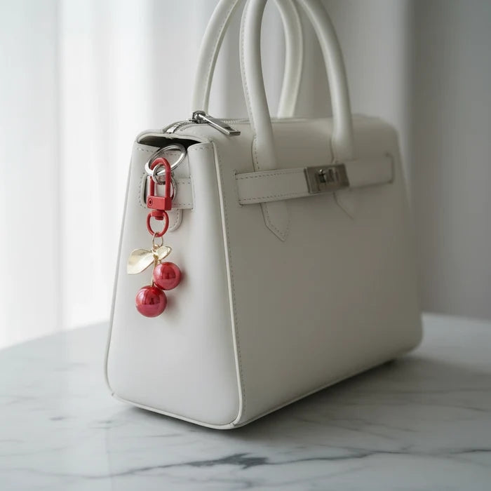 Cute Iridescent Cherry Keychain Charm | Aesthetic 3D Fruit Bag Accessory & Keyring (YNV-1710RAB)