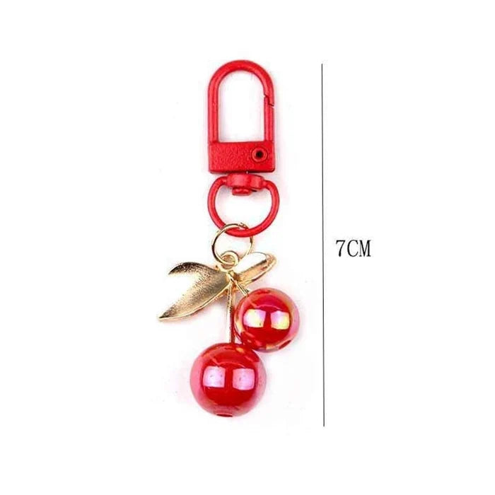 Cute Iridescent Cherry Keychain Charm | Aesthetic 3D Fruit Bag Accessory & Keyring (YNV-1710RAB)