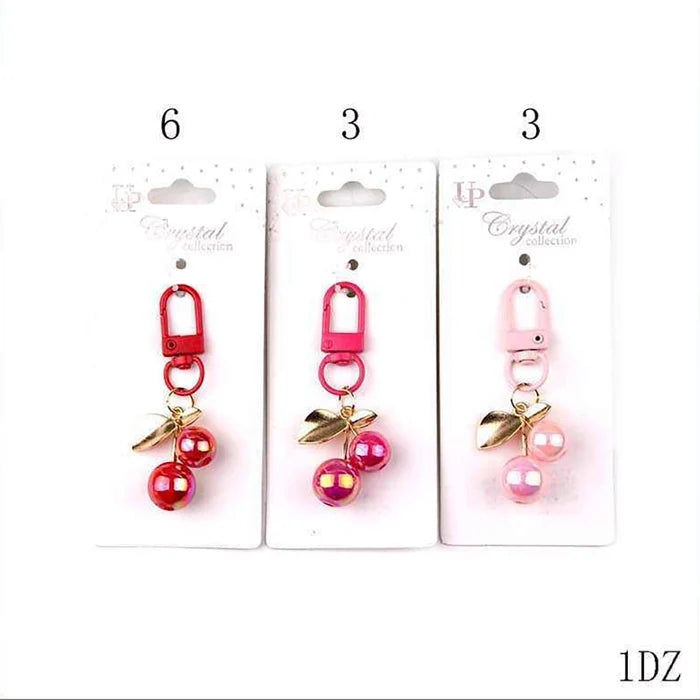 Cute Iridescent Cherry Keychain Charm | Aesthetic 3D Fruit Bag Accessory & Keyring (YNV-1710RAB)