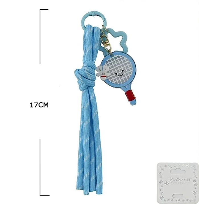 Cute Sports Keychain Pack with Braided Rope Tassel – 12-Piece Assorted Cartoon Ball and Racket Keyrings for Backpacks (KC-70313)