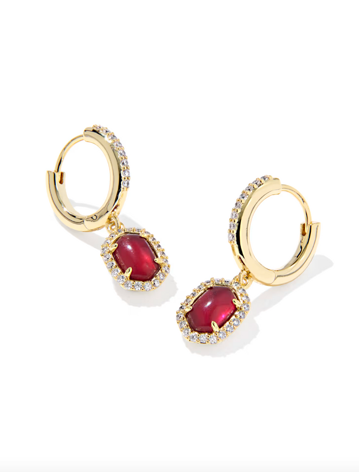 Daphne Gold Plated Crystal Frame Huggie Earrings in Dark Burgundy Illusion by Kendra Scott