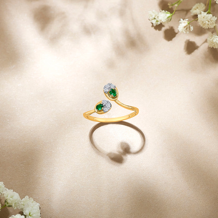 Dewdrop Duo Yellow Gold & Diamond Ring for Women
