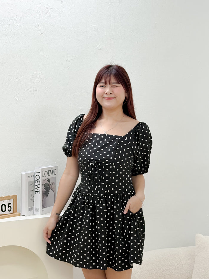 Dottie Polkadot Romper Dress  (Black)