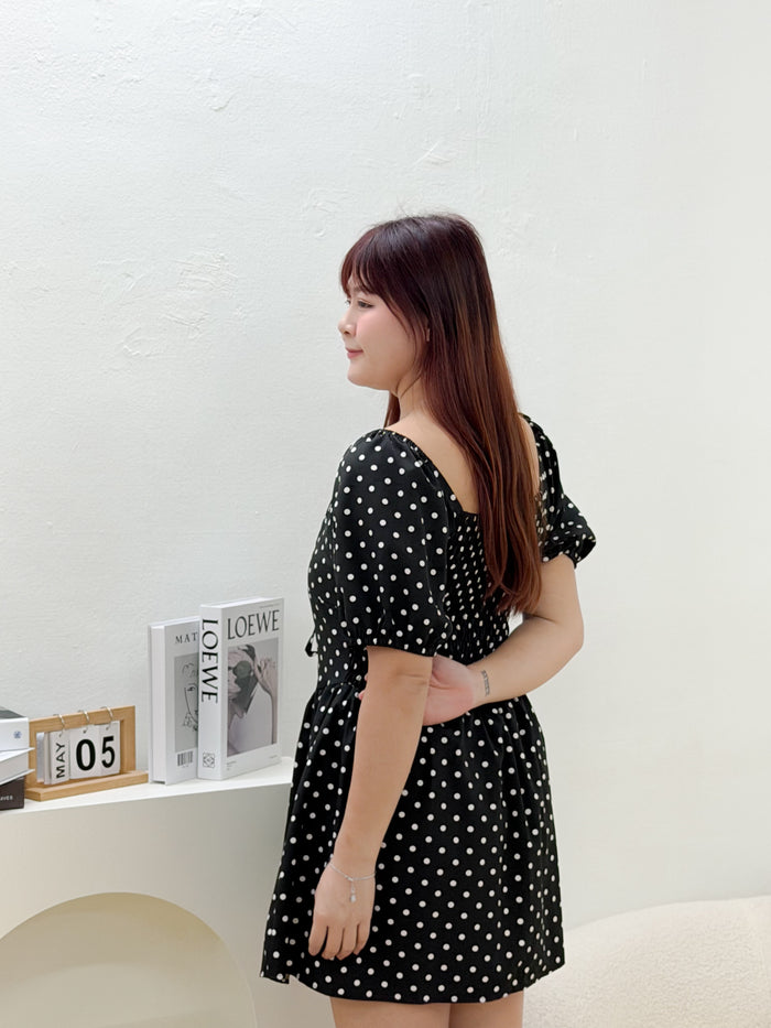 Dottie Polkadot Romper Dress  (Black)