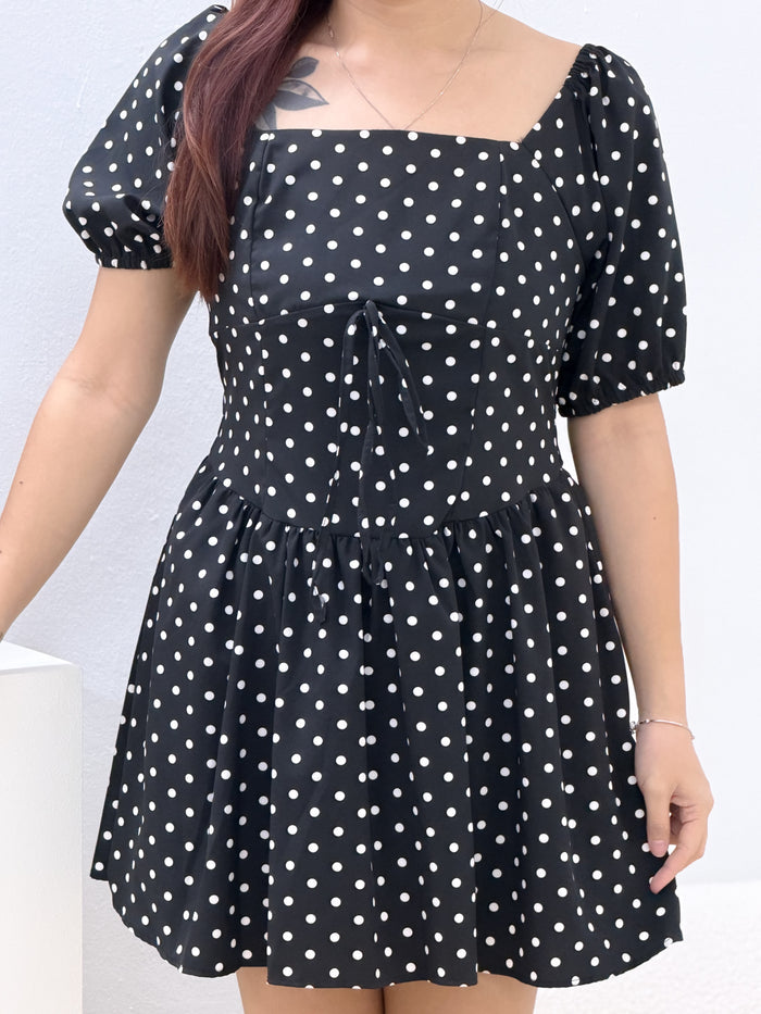 Dottie Polkadot Romper Dress  (Black)