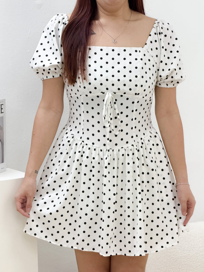 Dottie Polkadot Romper Dress (White)