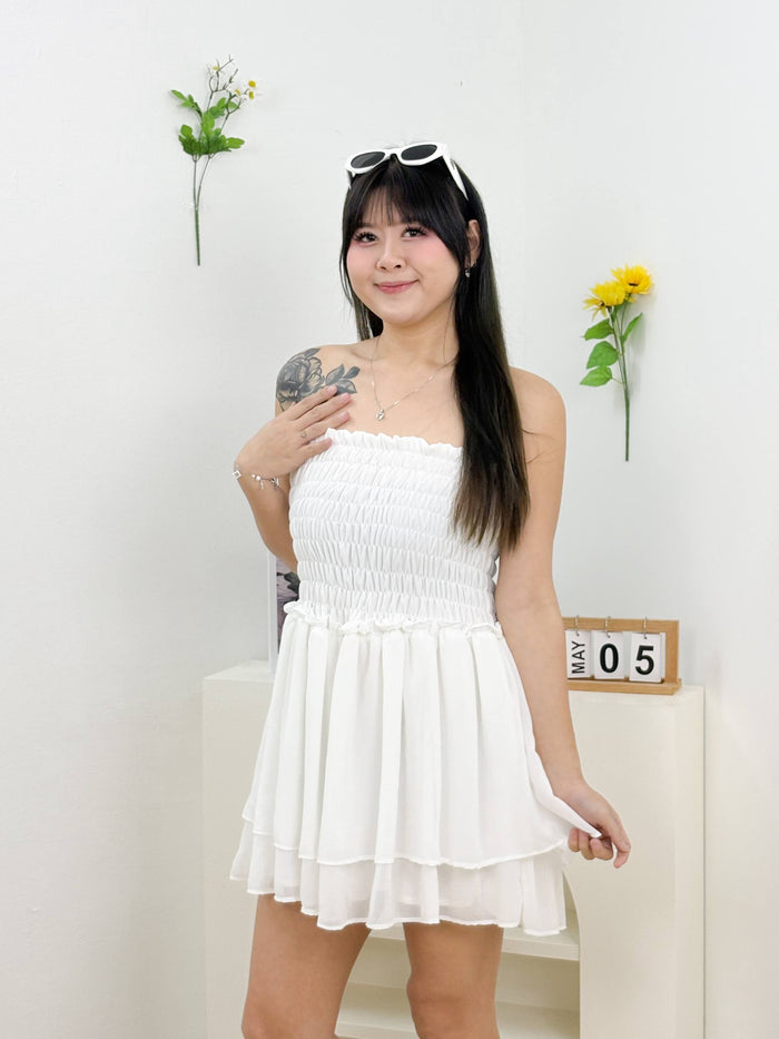 Eleanor Tiered Ruffle Romper (White)