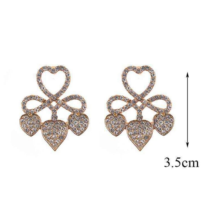 Elegant Crystal Heart Clover Drop Earrings | Sparkling Pavé Rhinestone Jewelry (MER-6958)