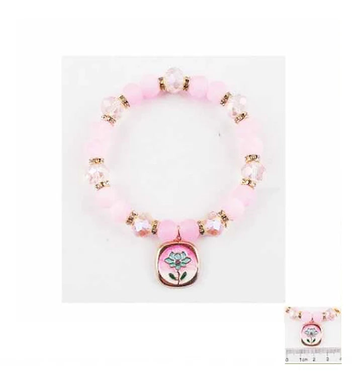 Elegant Pink Lotus Charm Beaded Bracelet