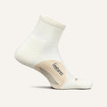 Feetures Elite Light Cushion Quarter socks in white with targeted compression and seamless toe, side view.