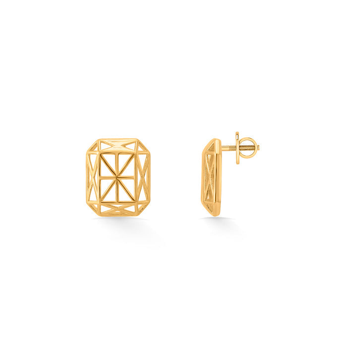Emerald Frame Stud Gold Earring