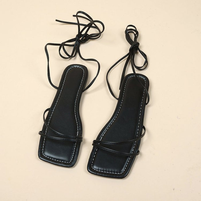 European And American Ankle Ring Bandage Cloth Flat Sandals Women's Summer