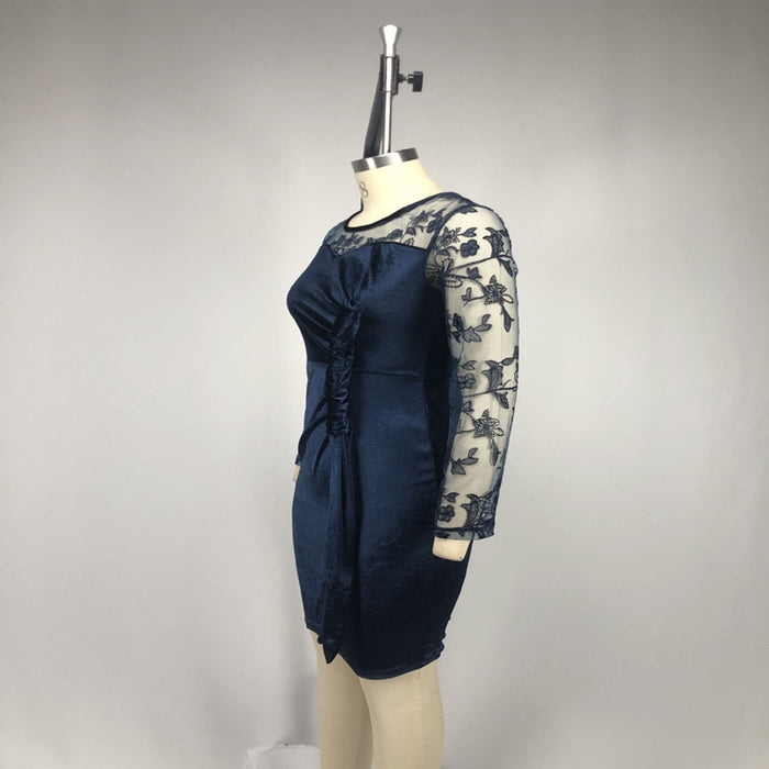 European and American New Women's Long-Sleeved Lace Stitching Slim Fit