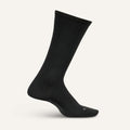 Feetures Everyday Men's Ultra Light Crew Wide Rib socks in black with ribbed texture and ultra-light material, side view