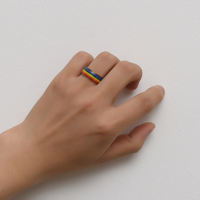 Fashion Rainbow Pride Ring Women Men Gay Lesbian LGBT Stainless Steel Friendship Jewelry