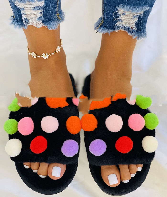 Flat-bottomed Plush Plus Size Women's Slippers For Home Outing