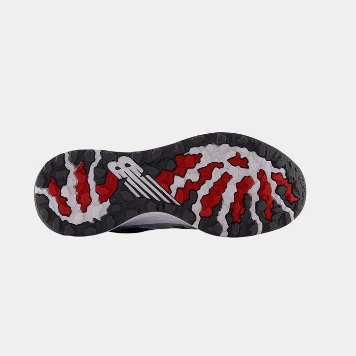 New Balance Golf Fresh Foam Contend v3 golf shoes outsole with multi-textured grip in black, red, and white rubber, sole view.