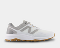New Balance Golf Fresh Foam Contend v3 golf shoes in white and gray with mesh upper and gum rubber outsole, side view.