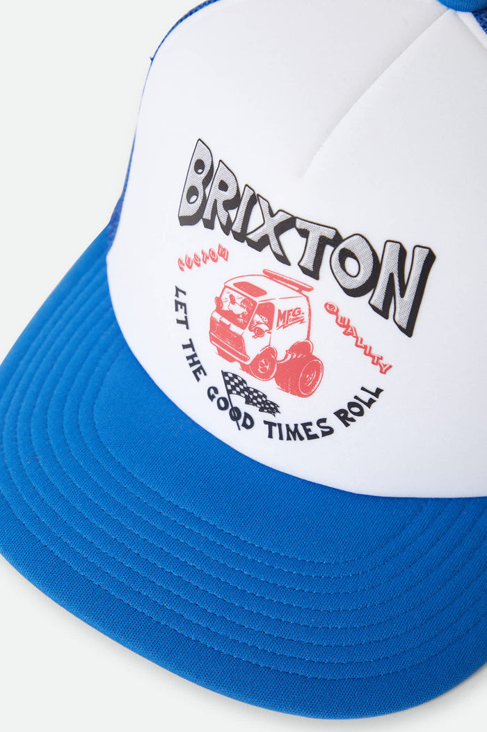 Unisex Garnet Netplus Trucker Hat in the color Royal/White/Royal - Additional Laydown image