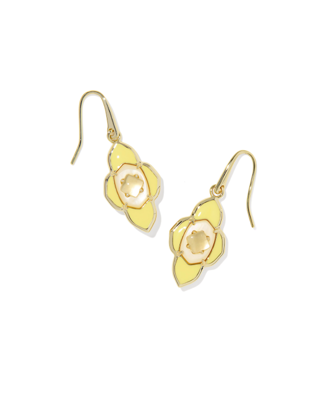 Gold Plated Abbie Medallion Small Drop Earrings in Yellow Mix by Kendra Scott