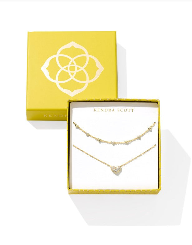 Gold Plated Ari Haven Heart Necklace Gift Set in White CZ by Kendra Scott