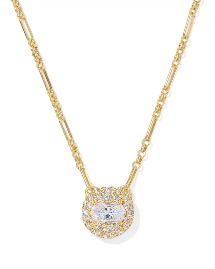 Gold Plated Bella Short Pendant Necklace in White CZ by Kendra Scott