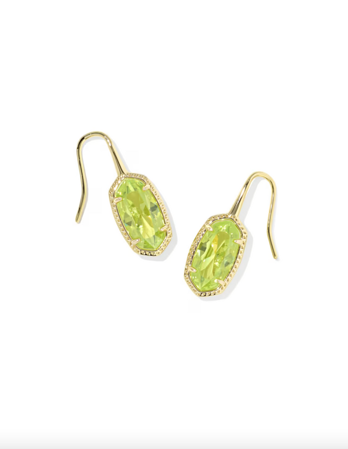 Gold Plated Lee Drop Earrings in Light Green CZ by Kendra Scott