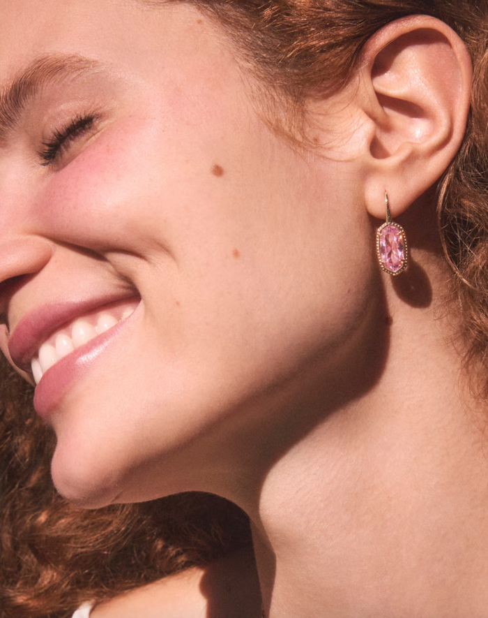 Gold Plated Lee Luxe Drop Earrings in Light Pink CZ by Kendra Scott