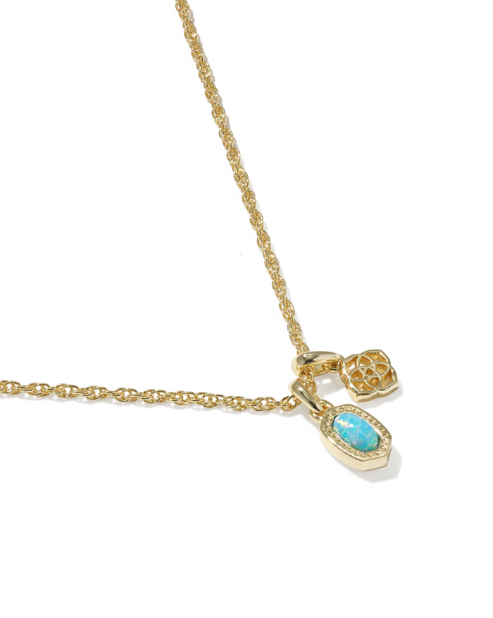 Gold Plated Mini Elisa Dira Necklace in Lab Grown Blue Opal by Kendra Scott