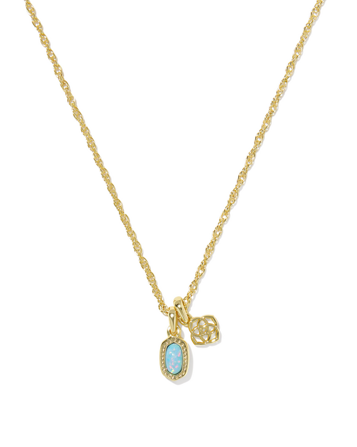Gold Plated Mini Elisa Dira Necklace in Lab Grown Blue Opal by Kendra Scott
