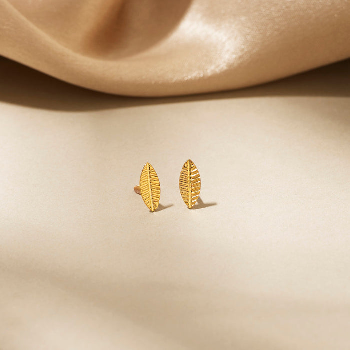 Golden Leaf Studs Gold Earrings for Women