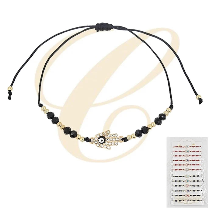 Hamsa Hand Evil Eye Beaded Bracelets Set – Adjustable String Charm Bracelets for Protection, Good Luck, and Ward Off Negativity (SBT-0346)