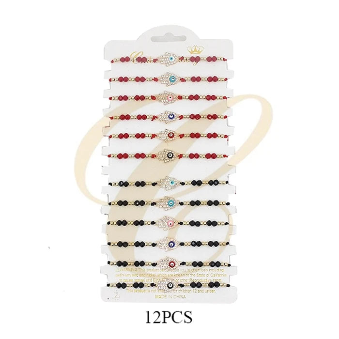 Hamsa Hand Evil Eye Beaded Bracelets Set – Adjustable String Charm Bracelets for Protection, Good Luck, and Ward Off Negativity (SBT-0346)