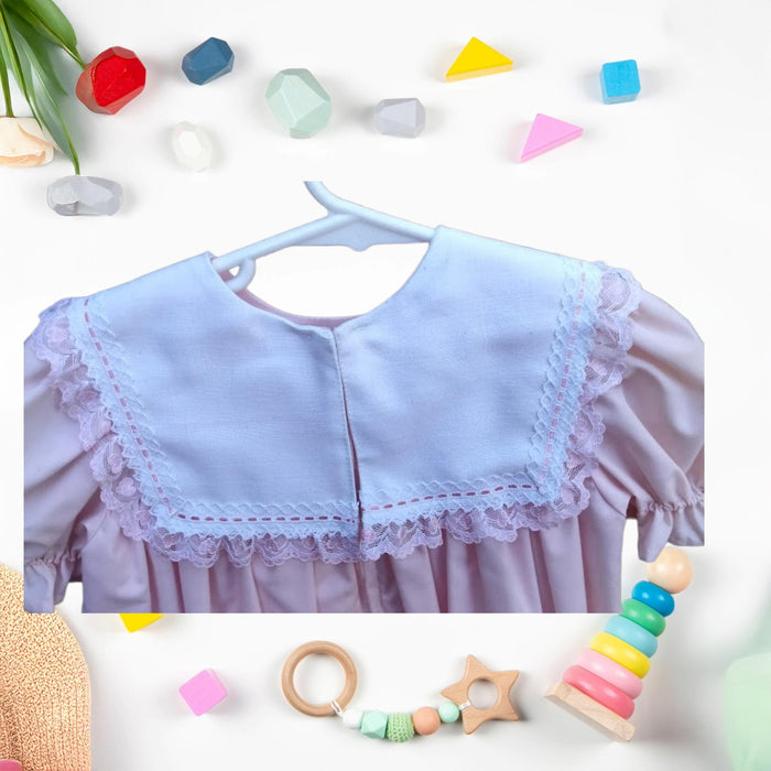 Handmade Pink Linen Toddler Dress – 2T, Lace Collar & Ribbon Trim