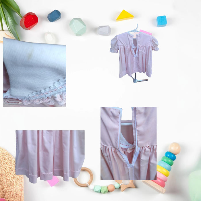 Handmade Pink Linen Toddler Dress – 2T, Lace Collar & Ribbon Trim