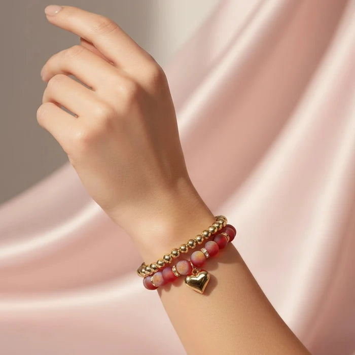 Heart Charm Beaded Bracelet Set (CB2858)