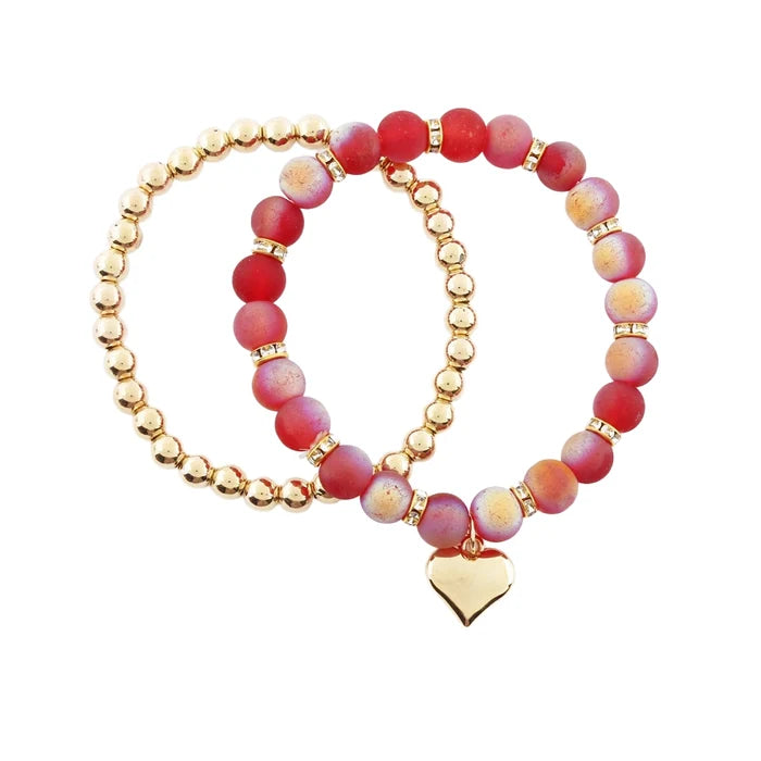 Heart Charm Beaded Bracelet Set (CB2858)