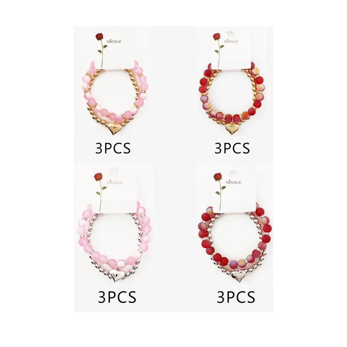 Heart Charm Beaded Bracelet Set (CB2858)