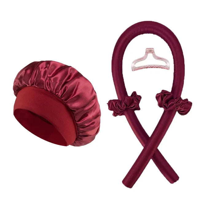 Heatless Curl Set with Satin Sleeping Cap | Heat-Free Overnight Curls