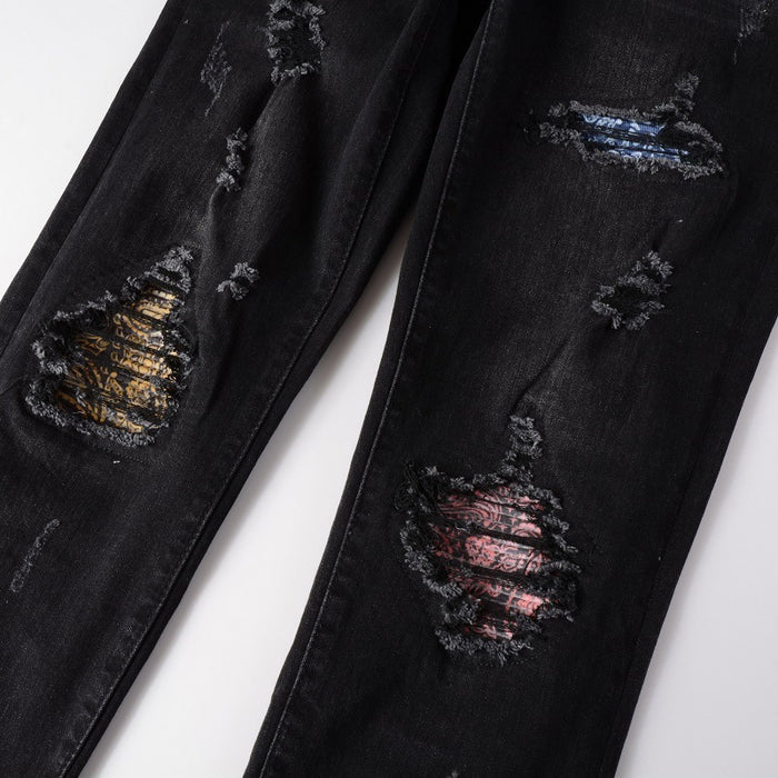 Hole & Patch Jeans Men's Slim Fit Skinny Pants