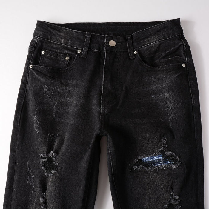 Hole & Patch Jeans Men's Slim Fit Skinny Pants