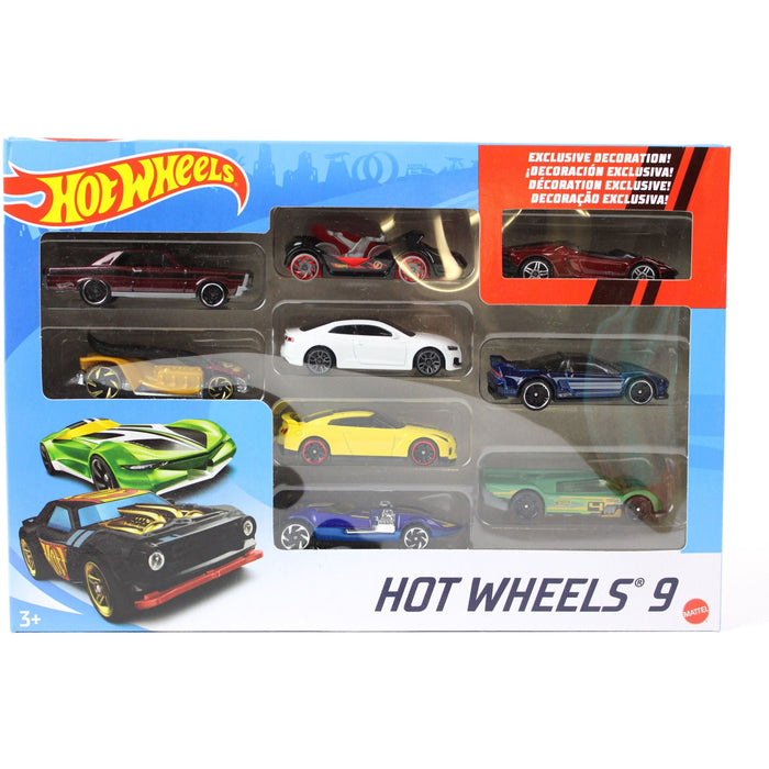 Hot Wheels X6999 9-Car Gift Piece Styles May Vary ,, Multi-Colored